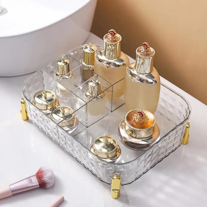 Large Capacity Multi-Grids Transparent Makeup Organizer Space Saving Cosmetic and Skincare Storage Solution