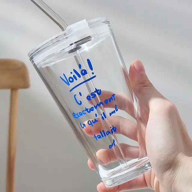 500ml Round Transparent Borosilicate Drinking Glass Cup/Tumbler with Lid and Straw