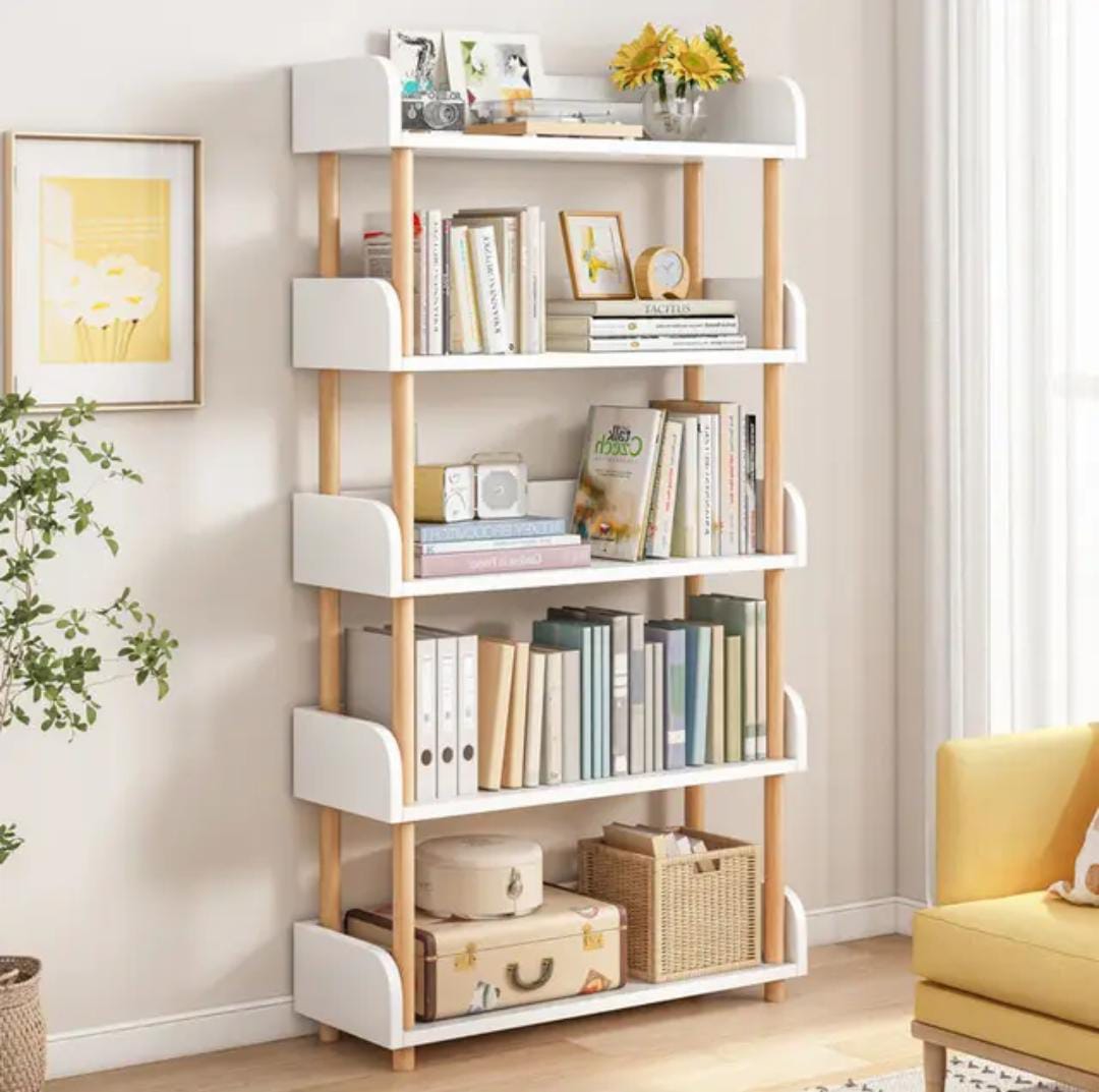 MultiPurpose Bamboo Bookshelf with Drawer | Dark Brown & White| (141cm x 60cm x 24cm)