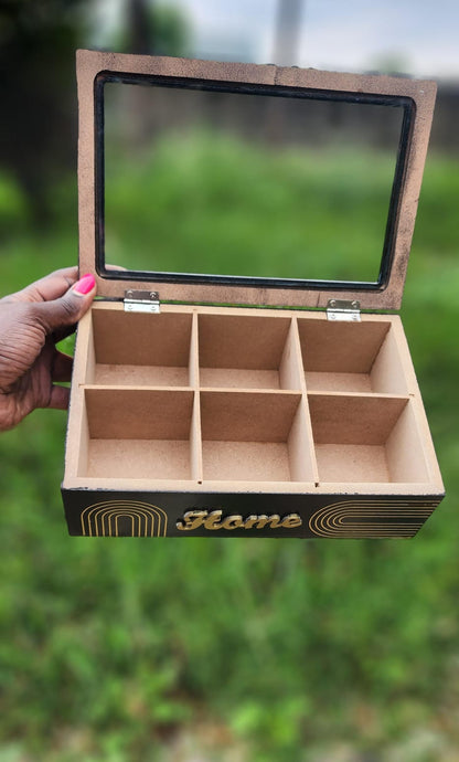 6-Compartment Wooden Teabag/Coffee Organizer