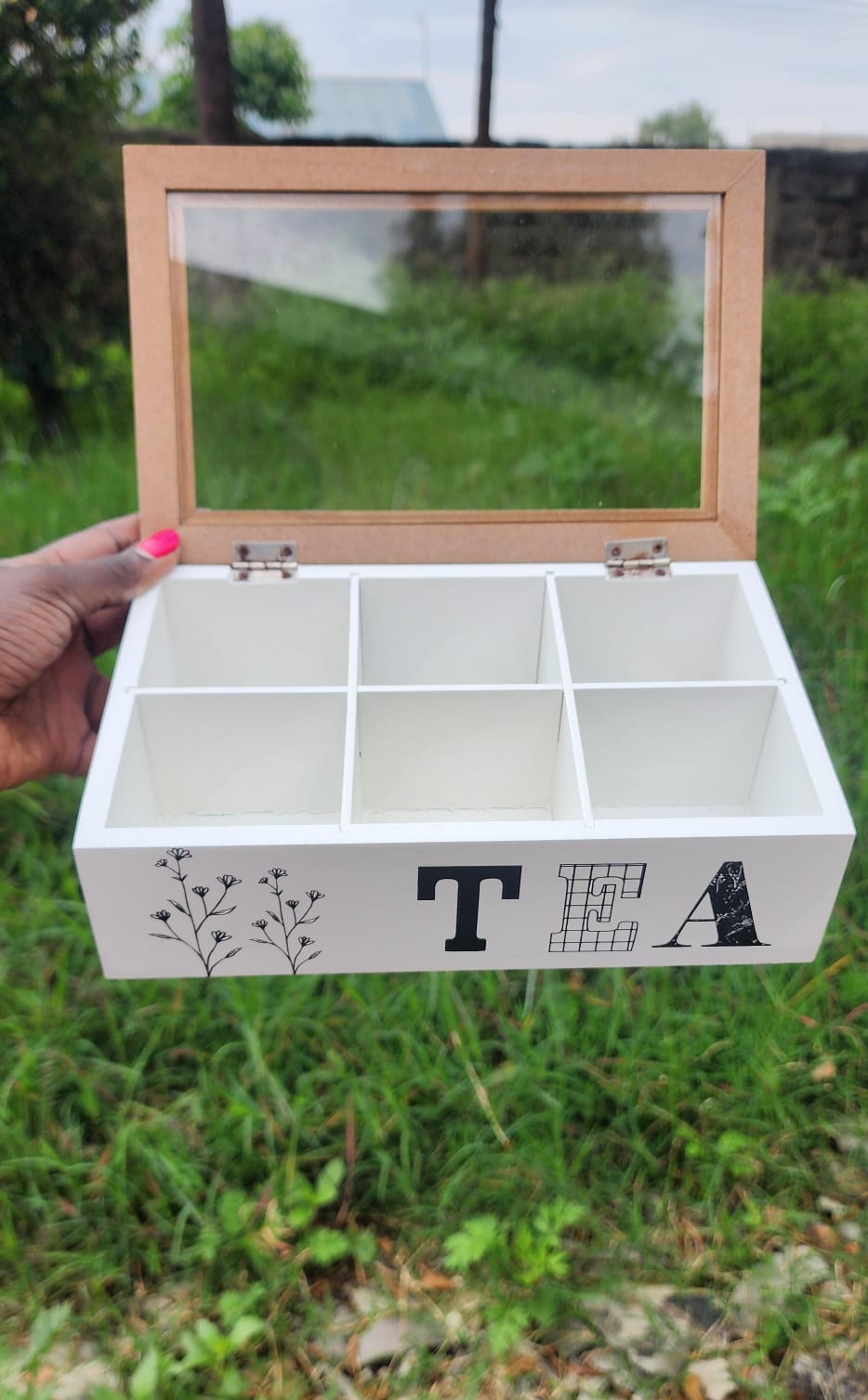 6-Compartment Wooden Teabag/Coffee Organizer