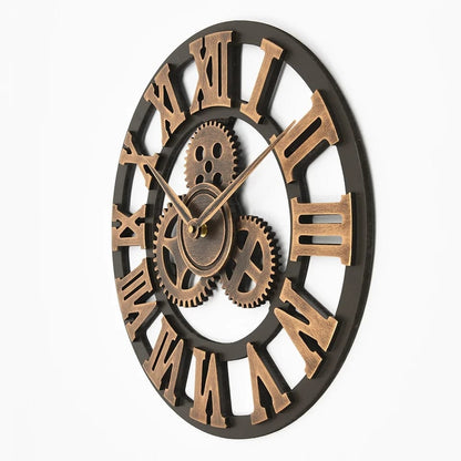 3D Roman Vintage Gear Pocket Wall Clock  Gold, Antique Style