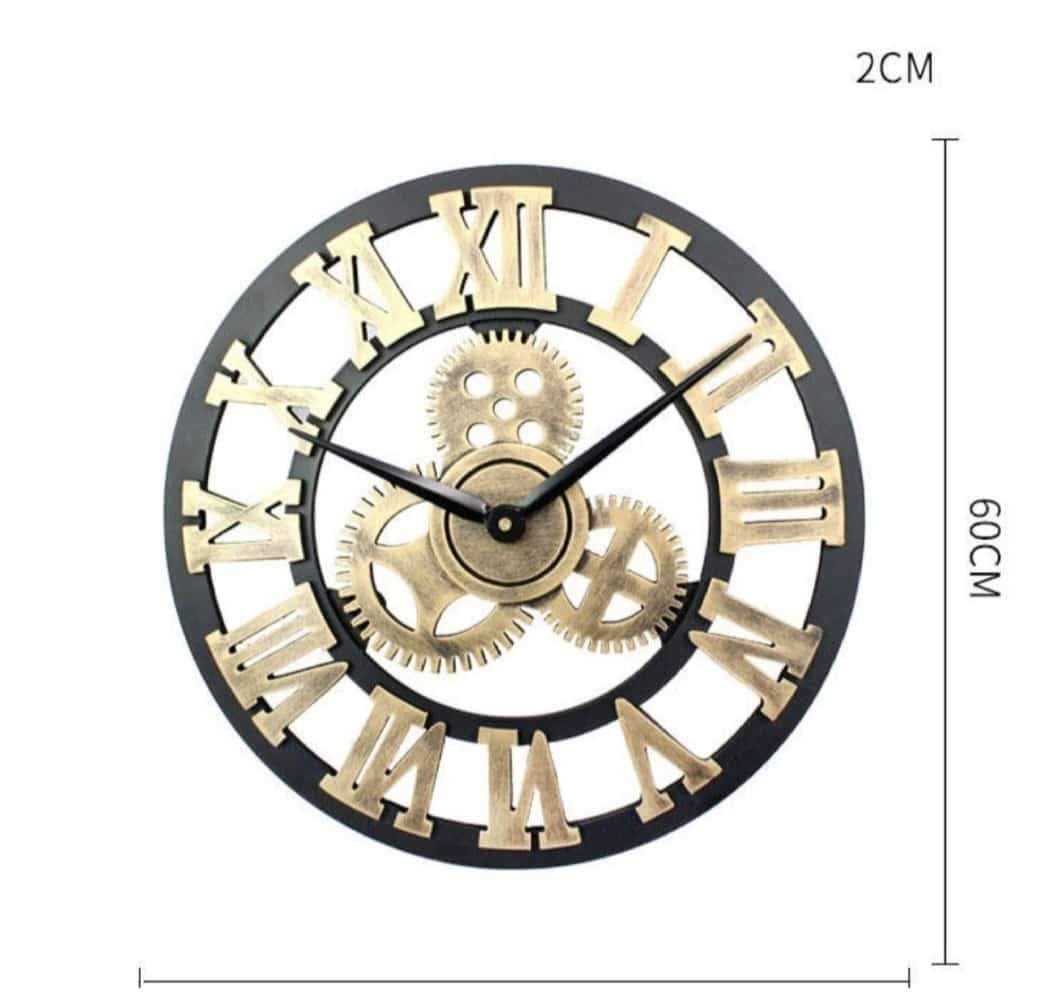 3D Roman Vintage Gear Pocket Wall Clock  Gold, Antique Style