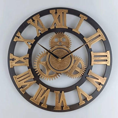 3D Roman Vintage Gear Pocket Wall Clock  Gold, Antique Style