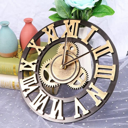 3D Roman Vintage Gear Pocket Wall Clock  Gold, Antique Style