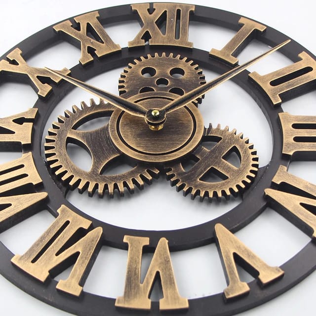 3D Roman Vintage Gear Pocket Wall Clock  Gold, Antique Style