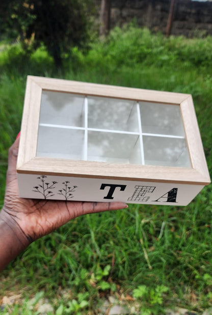 6-Compartment Wooden Teabag/Coffee Organizer