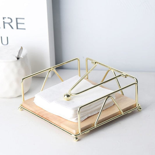 Luxury Metallic Serviette Holder with Bamboo Napkin Holder