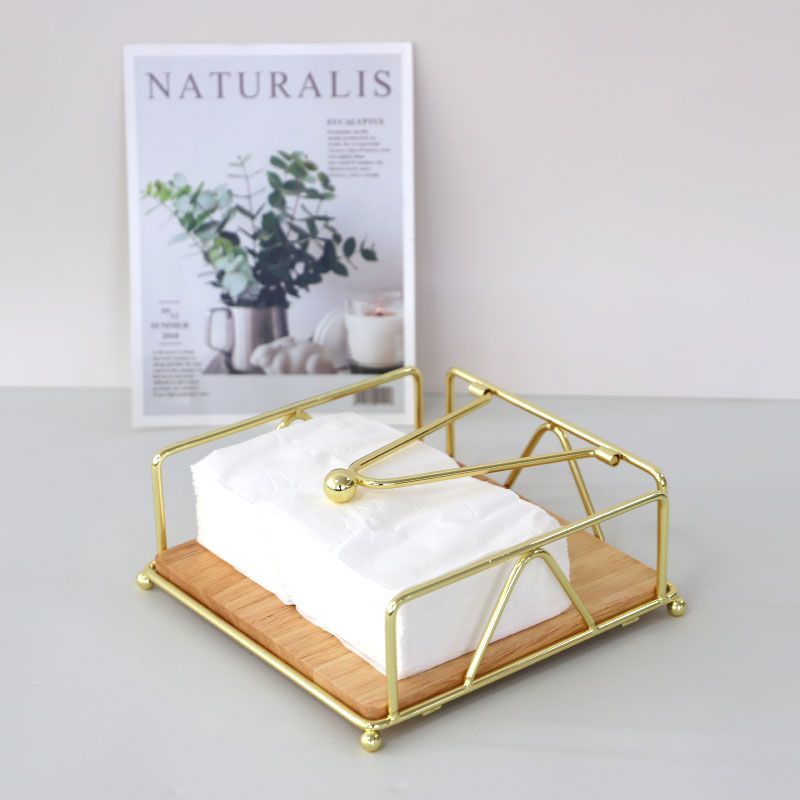 Luxury Metallic Serviette Holder with Bamboo Napkin Holder