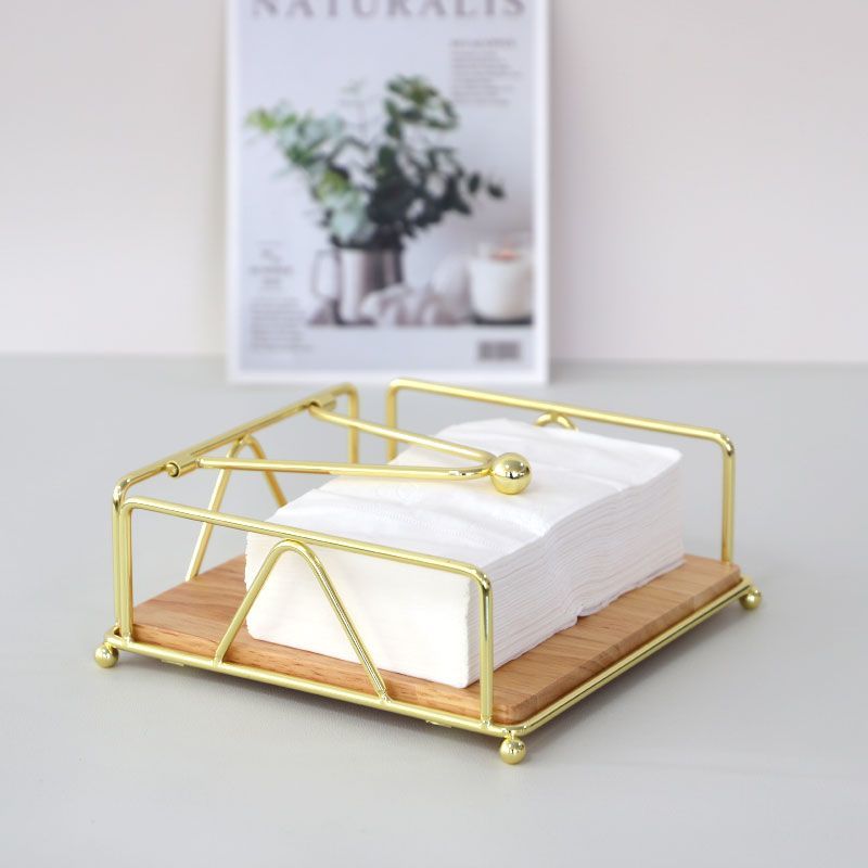 Luxury Metallic Serviette Holder with Bamboo Napkin Holder