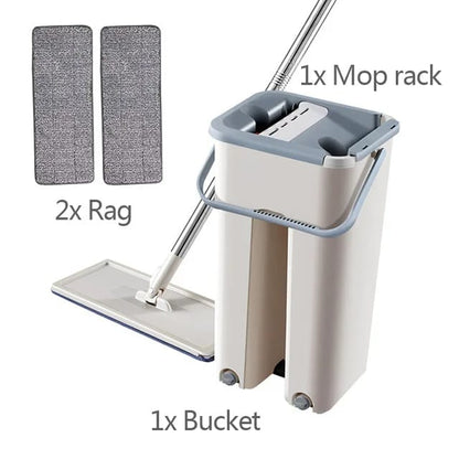 High Quality Flat Vertex Mop with Bucket For Wet & Dry Surfaces, Extra Mopping Cloth Included (Green & Beige)