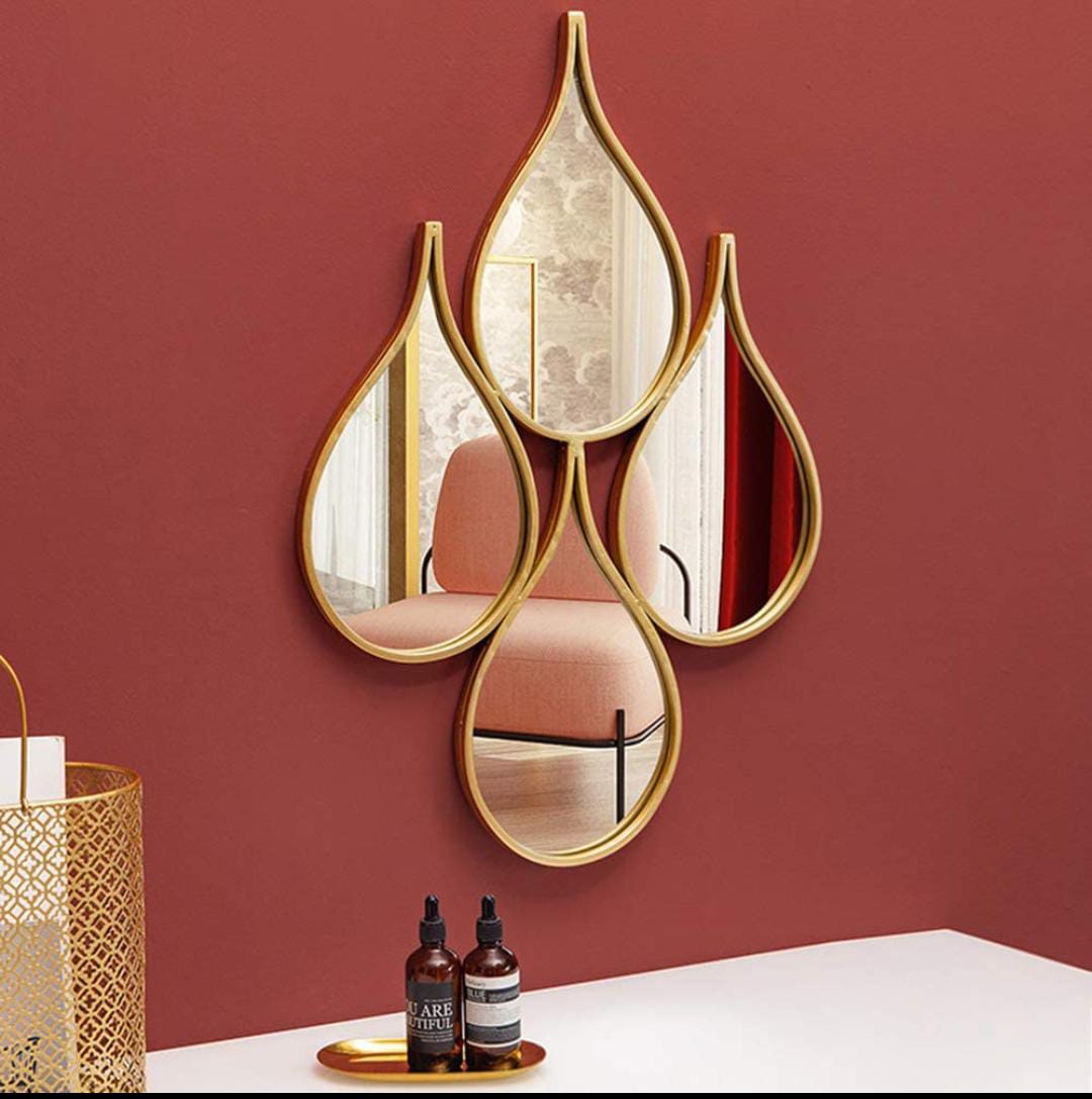 Gold Plated Nordic Decor Mirror | Teardrop Shaped Metal Frame Wall Hanging | Elegant Nordic Style for Living Room, Dining Room, Hallway