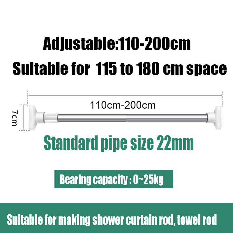 Multipurpose Extendable/Adjustable Telescopic Rod | 110-200cm, Ideal for Shower Curtains, Clothing Rod, and DIY Wardrobes