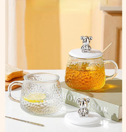 Elegant Glass Cup with Lid and Spoon Stylish Drinkware for Coffee, Tea, and Beverages