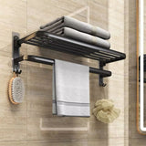 Black Heavy Aluminum Double Layer Towel Rack 60cm Foldable Shelf, Non Drilling or Drilling Option for Bathroom