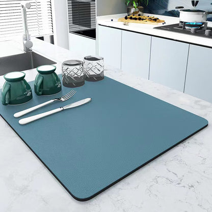 Super Absorbent NonSlip Drain Dish Drying Mat 40x50cm, Diatom Mud Rubber, Available in Blue, Grey & Purple| Easy to clean| Dish rack Accessories