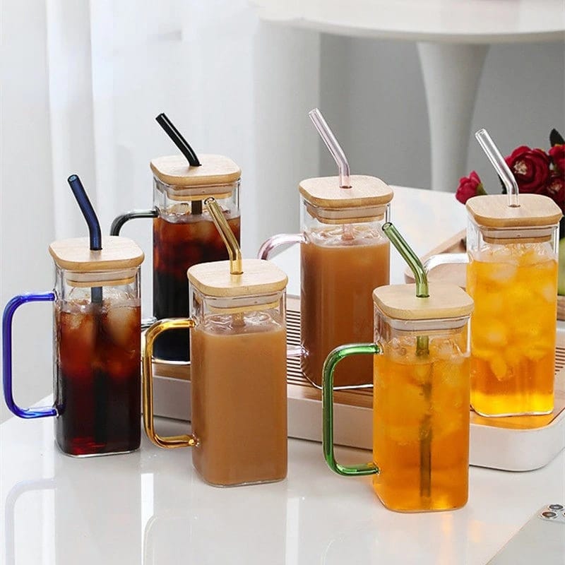 Transparent Borosilicate Glass Tumbler with Bamboo Lid  500ml, Heat Resistant, Dishwasher Safe