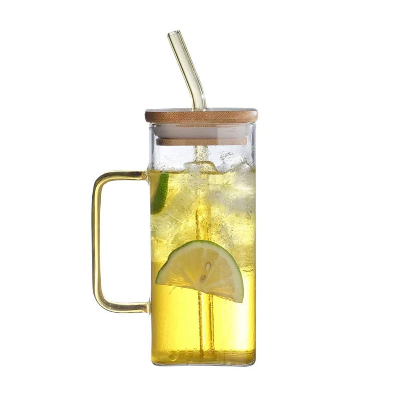 Transparent Borosilicate Glass Tumbler with Bamboo Lid  500ml, Heat Resistant, Dishwasher Safe