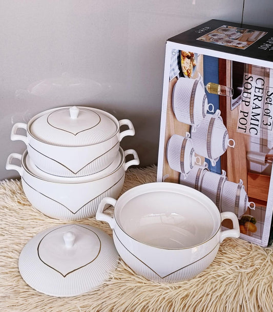 High Quality Ceramic 3-piece Serving Bowls Set, White