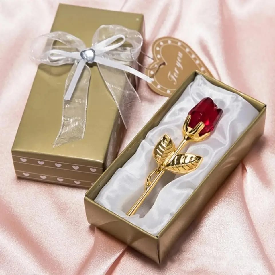 Crystal Glass Rose Flower | Lasting Eternal Love Gold Artificial Flower Gift for Home & Wedding Decoration (Gold & Silver)