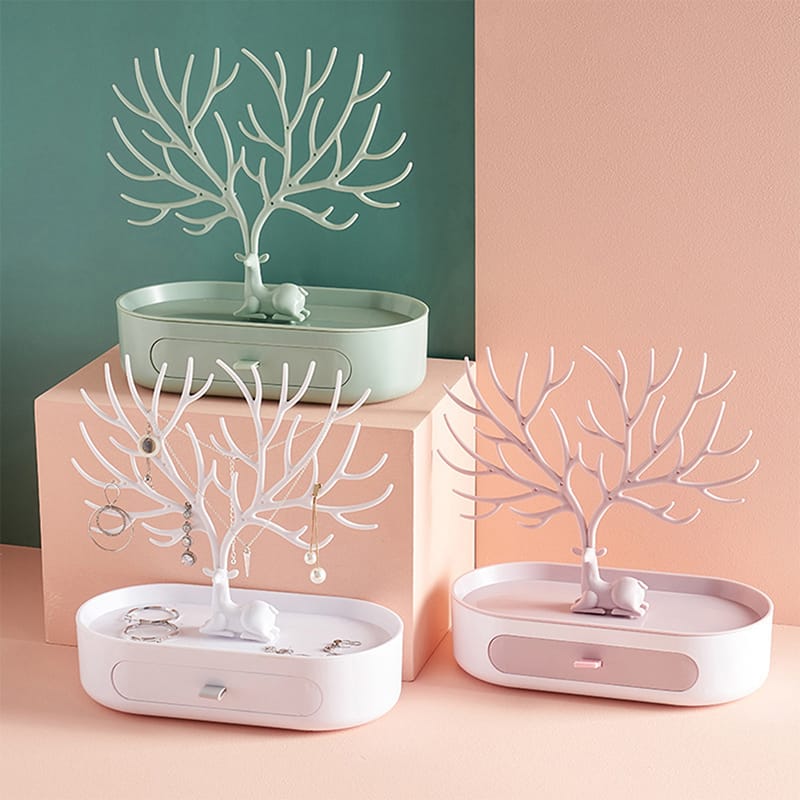 Tree Jewelry Organizer with Drawer |Upgraded Version for Earrings, Necklaces, Rings, and Bracelets, Available in Green, Pink, Grey