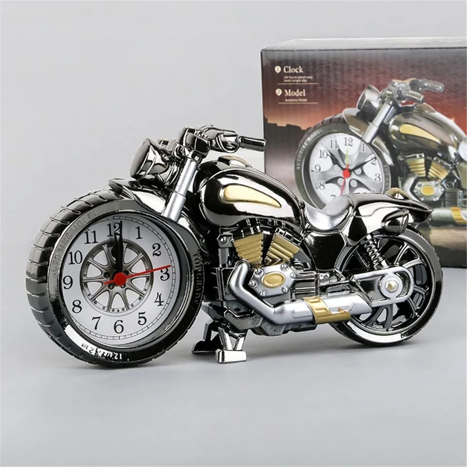 Creative Retro Motorcycle Mode Alarm Clock – Stylish Home Décor & Student Bedside Alarm (Gold & Silver, 23x13x6cm)