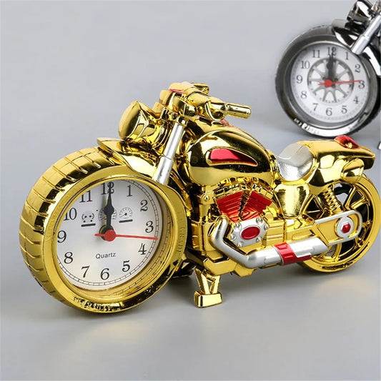 Creative Retro Motorcycle Mode Alarm Clock – Stylish Home Décor & Student Bedside Alarm (Gold & Silver, 23x13x6cm)