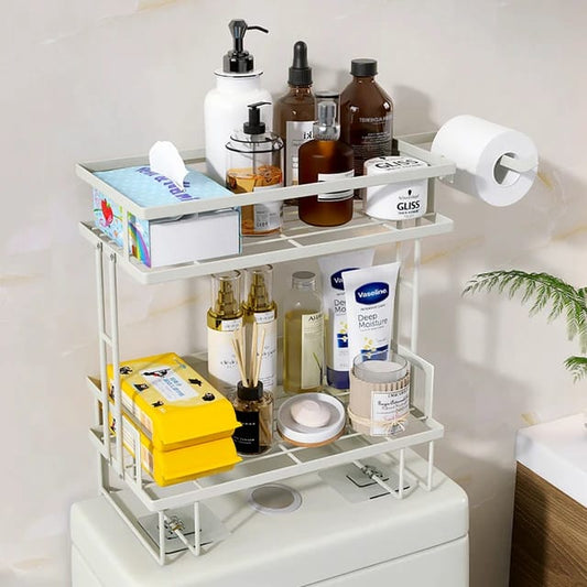 2-Tier Bathroom Storage Organizer – Over-the-Toilet Shelf with Tissue Holder (Available in Black and White)