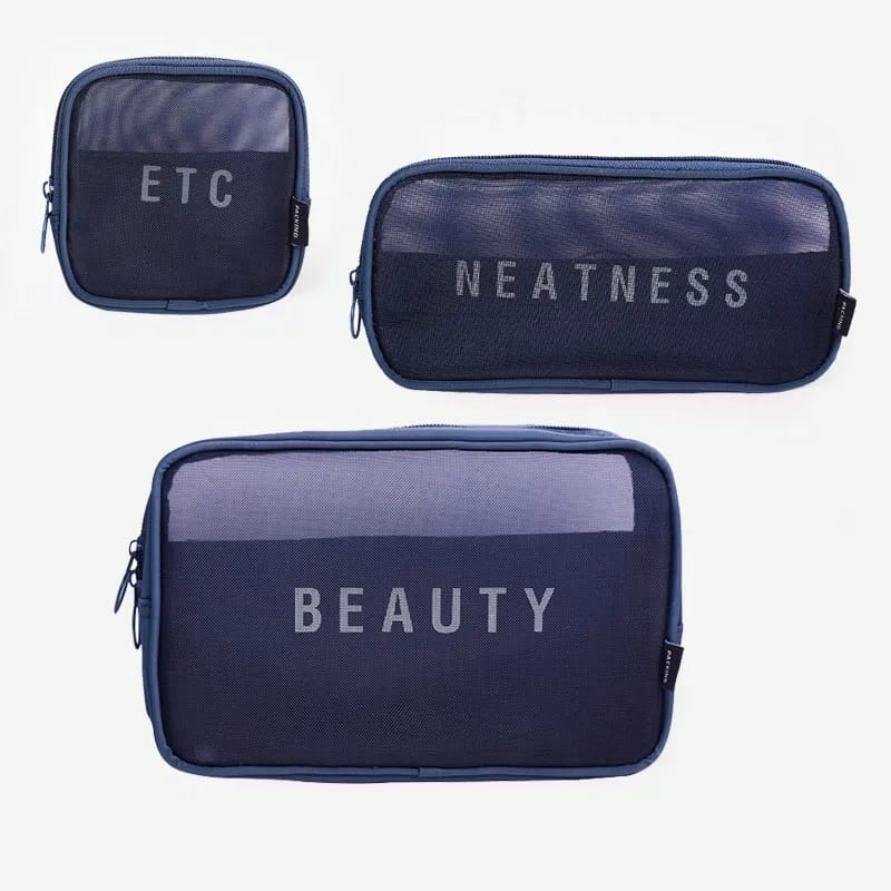 3pc Portable Mesh Personal Hygiene Bag Set Cosmetic Storage, Travel Makeup Bag Organizer for Women