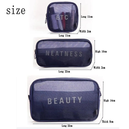 3pc Portable Mesh Personal Hygiene Bag Set Cosmetic Storage, Travel Makeup Bag Organizer for Women