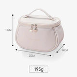 Portable Large Makeup Bag with Handle – Leather Travel Organizer for Camping & Accessories (Available in Rose Pink, Cream White, Brown)