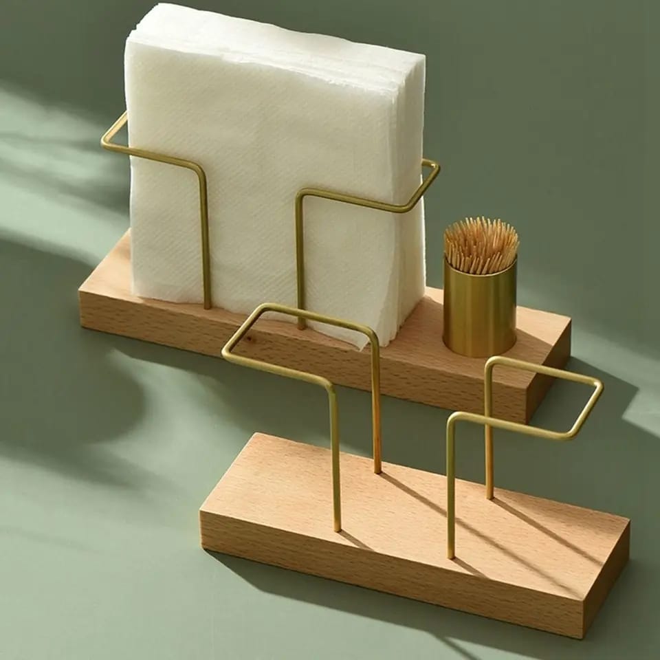 Classy Metal Napkin Holder Gold Tissue Dispenser with Toothpick Holder