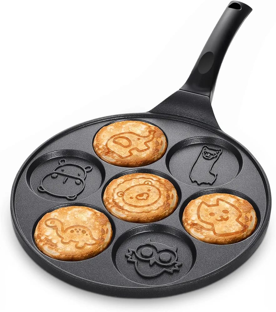 7 Hole Non Stick Pancake Pan | Fun Animal Face Design | Non Stick Coating | Gas Stove Compatible | 46cm x 7.1cm