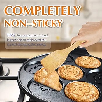 7 Hole Non Stick Pancake Pan | Fun Animal Face Design | Non Stick Coating | Gas Stove Compatible | 46cm x 7.1cm