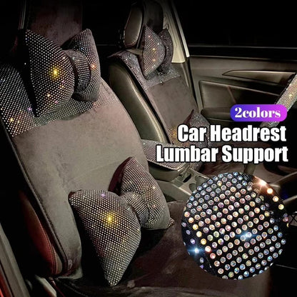 Universal Luxury Rhinestone Diamond Bowknot Car Headrest  Neck Pillow, Seat Back, and Waist Support