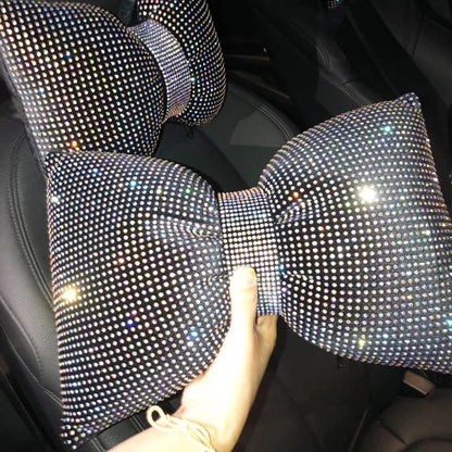 Universal Luxury Rhinestone Diamond Bowknot Car Headrest  Neck Pillow, Seat Back, and Waist Support