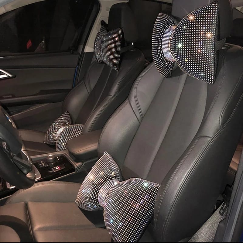 Universal Luxury Rhinestone Diamond Bowknot Car Headrest  Neck Pillow, Seat Back, and Waist Support