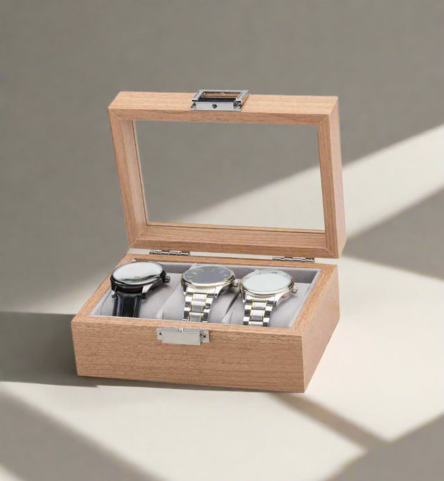 Furaha Finds 3-Slot Wooden Watch Organizer 