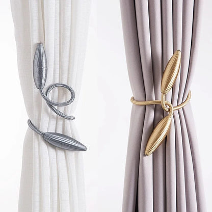 Fashionable Curtain Buckle Tie Down with Diamond Decor | Minimalist Curtain Holder, Gold & Grey (Pair)