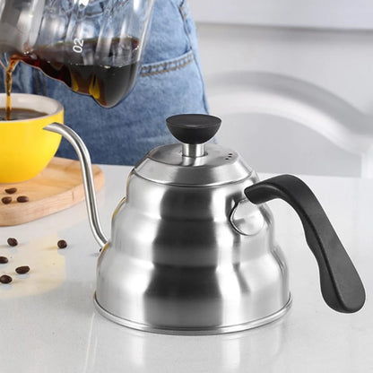 High Quality Stainless Steel 1000ml Capacity Gooseneck Drip Coffee Kettle with Heat-resistant Plastic Handle | Works on All Stovetops