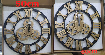 3D Roman Vintage Gear Pocket Wall Clock  Gold, Antique Style