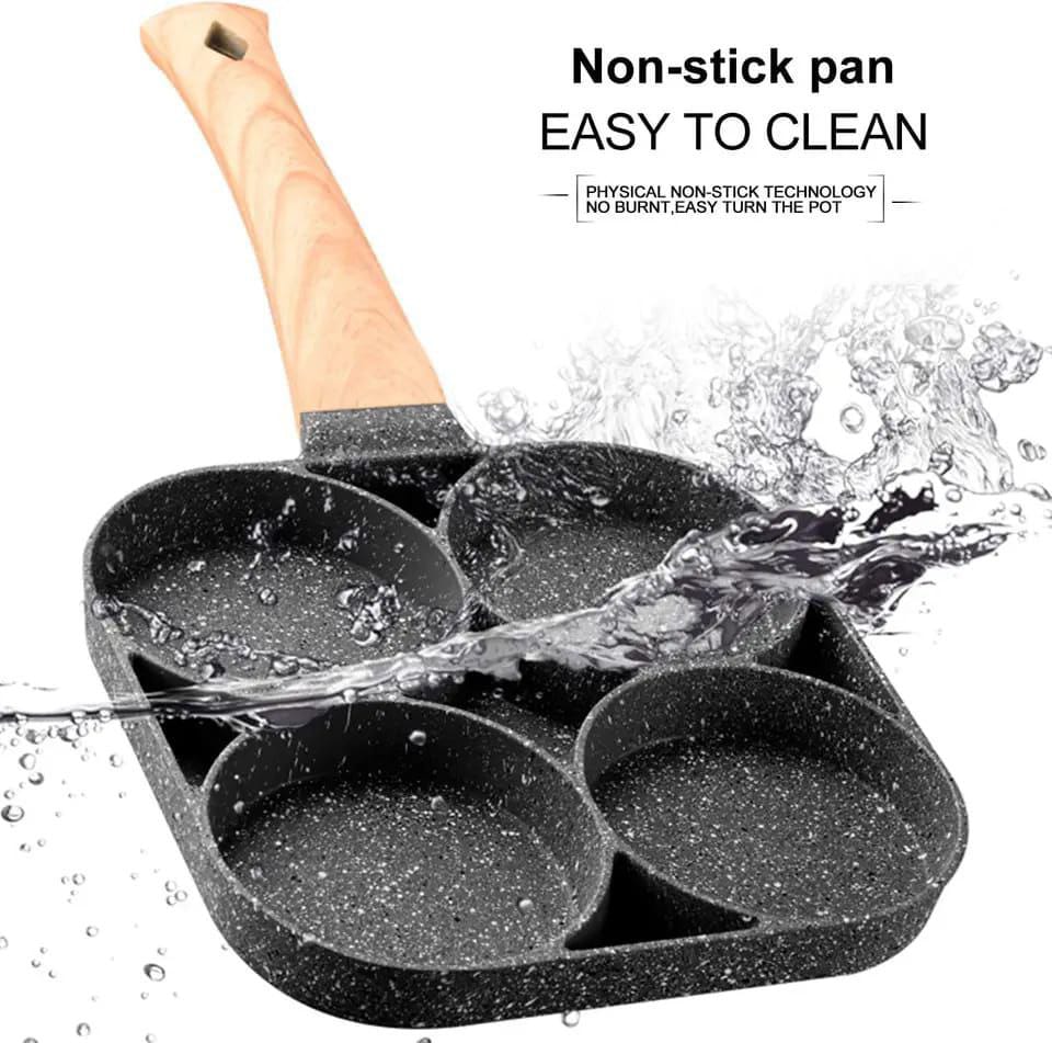 3 & 4 Hole Breakfast Pan Non Stick Frying Pan with Anti Scald Handle, Compatible with Gas & Induction Stoves