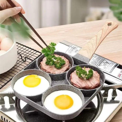 3 & 4 Hole Breakfast Pan Non Stick Frying Pan with Anti Scald Handle, Compatible with Gas & Induction Stoves