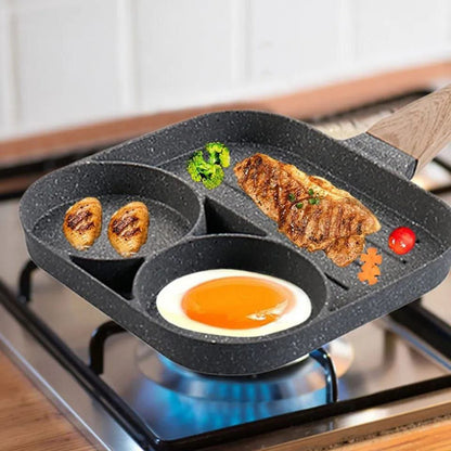 3 & 4 Hole Breakfast Pan Non Stick Frying Pan with Anti Scald Handle, Compatible with Gas & Induction Stoves