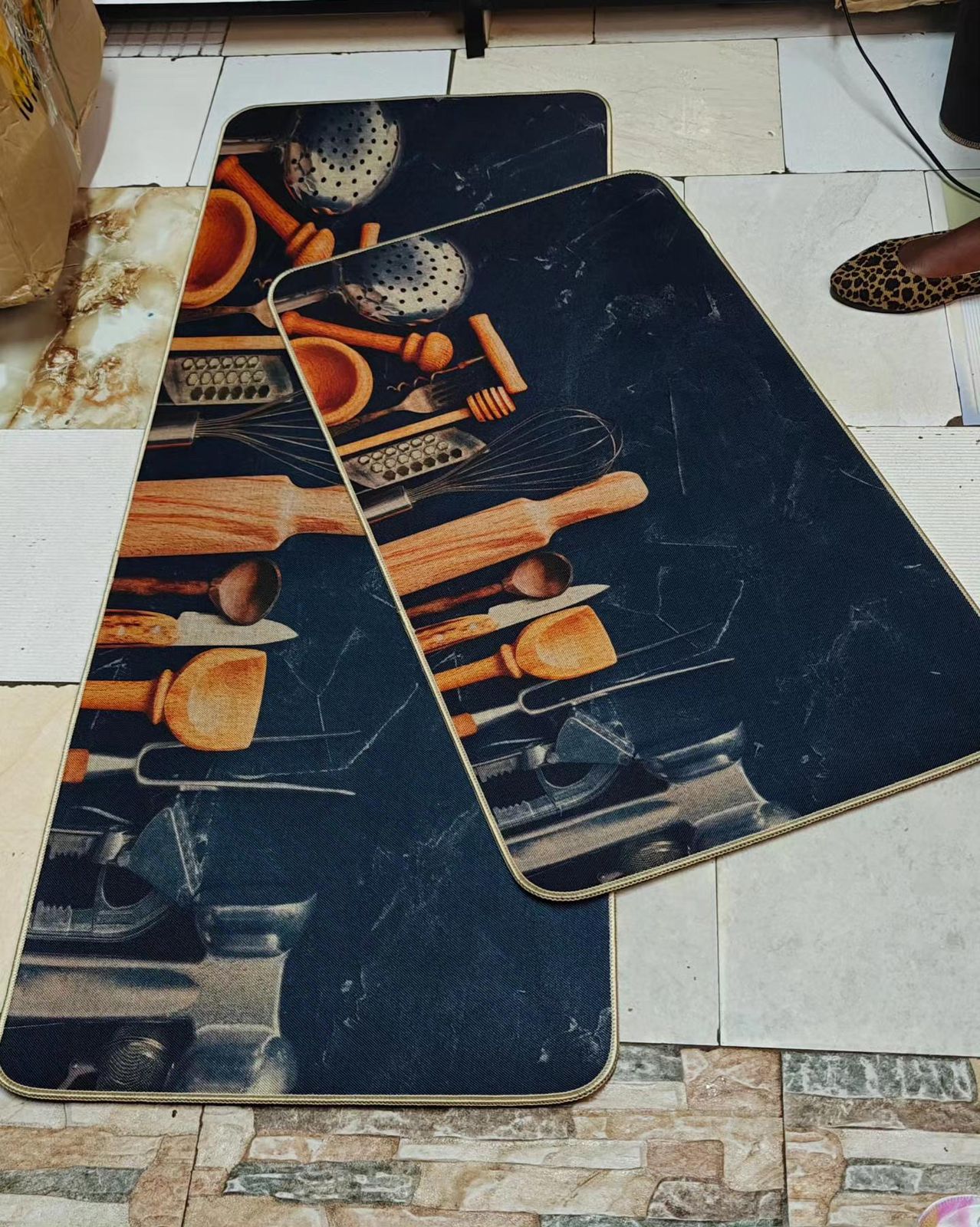 2 pcs Set,Kitchen Floor Mats, Kitchen Rugs,Non Slip, Different Sizes, Variety Floor Mats,45 cm *120cm + 45 cm * 80 cm,with  Rubber Bottom