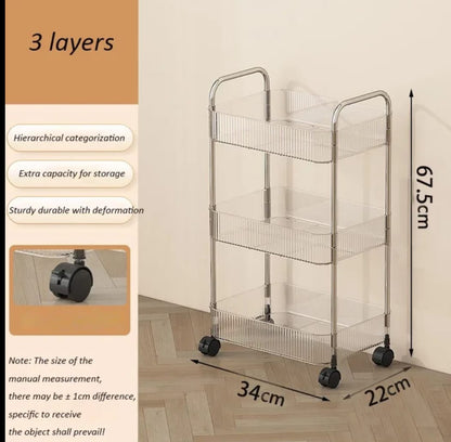 3 Layer Multipurpose Cosmetic Organizer with Wheels 360° Rotating Clear Rolling Storage Shelf