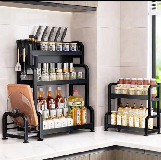 3 Tier Multifunctional Spice Rack Carbon Steel, 50x20x56cm, Black