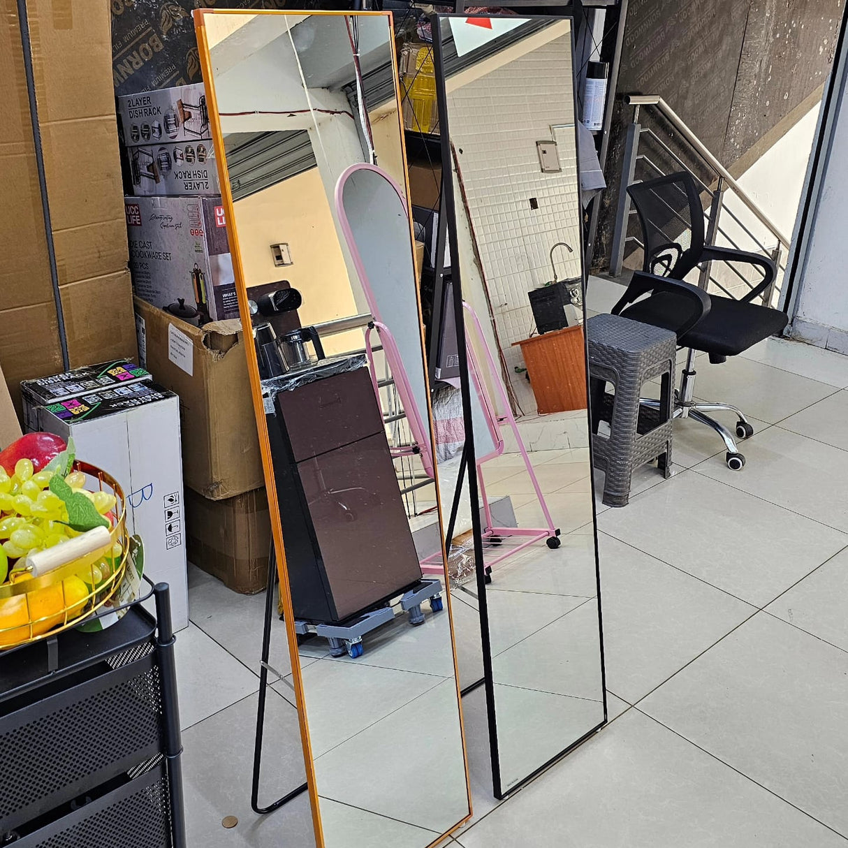 Standing/Dressing Mirrors with Metallic Frame – L160cm x W40cm (Available in Black and Gold)