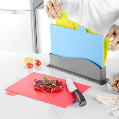 4 in 1 Durable Non Porous Plastic Chopping Board Set with Stand | Multipurpose Kitchen Cutting Boards