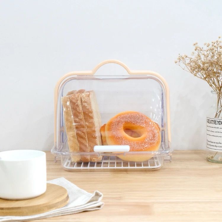 Portable Plastic Bread Storage Box with Roll Up Lid  Durable Acrylic Bread Keeper for Fresh Storage